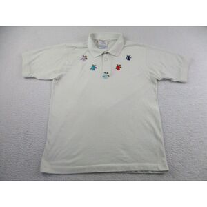 Vintage Hello Mary Lou Hanes Polo Shirt Size Large L Golf Theme Embroidery Print